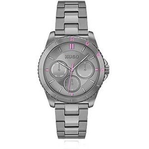 HUGO Grey-plated watch with link bracelet