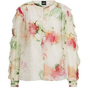 Boss Printed blouse in crinkle crepe with frilled trim