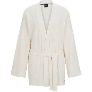 Boss Ribbed-cotton dressing gown with logo plate