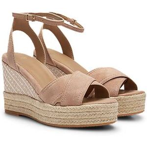 Boss Suede sandals with monogram-patterned wedge and ankle strap