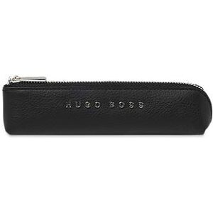 Boss Black-grained-leather pen case with silver-tone logo