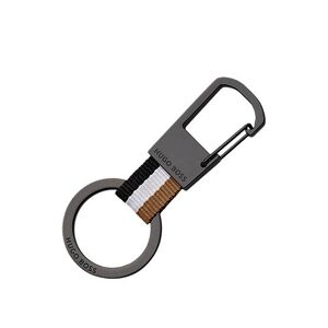 Boss Signature-stripe key ring with dark-chrome accents