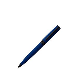 Boss Ballpoint pen with blue rubberised finish and logo ring
