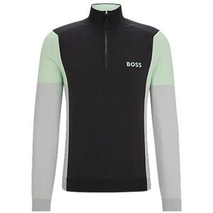 Boss Cotton-blend zip-neck sweater with embroidered logos