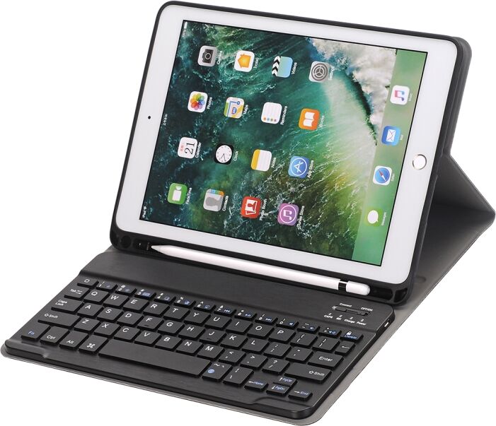 Tarvike iPad 9.7 / Air Bluetooth näppäpimistö + vaakatasoon käännettävä nahkakotelo (Musta) Tarvike iPad 9.7 / Air Bluetooth näppäpimistö + vaakatasoon käännettävä nahkakotelo (Musta)