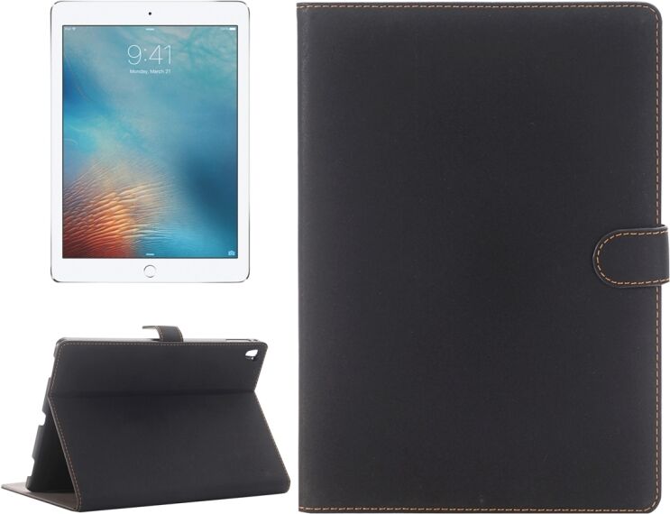 Tarvike iPad Pro 9.7” vaakatasoon käännettävä vintage-tyylinen nahkakotelo pidikkeellä (Musta) Tarvike iPad Pro 9.7” vaakatasoon käännettävä vintage-tyylinen nahkakotelo pidikkeellä (Musta)