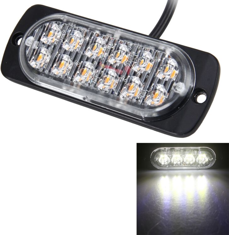 Tarvike DC 12V-24V 6W 12xLED SMD-2835 17 flash-kuvio, 3 riviä, auton varoitusvalo (Valkoinen valo) Tarvike DC 12V-24V 6W 12xLED SMD-2835 17 flash-kuvio, 3 riviä, auton varoitusvalo (Valkoinen valo)