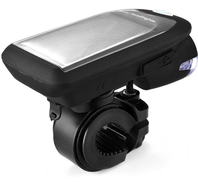 Tarvike 3W 240LM USB:lla + aurinkoenergialla toimiva moottoripyörän / polkupyörän etuvalo (Musta) Tarvike 3W 240LM USB:lla + aurinkoenergialla toimiva moottoripyörän / polkupyörän etuvalo (Musta)