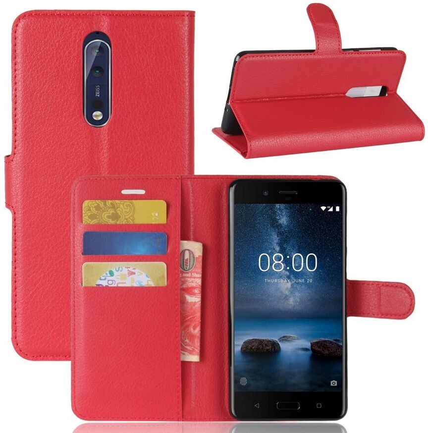 Puhelimenkuoret.fi Nokia 8 Lompakkokotelo Pu-Nahka Punainen Puhelimenkuoret.fi Nokia 8 Lompakkokotelo Pu-Nahka Punainen
