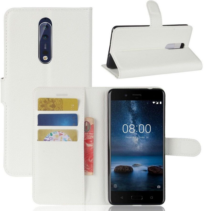 Puhelimenkuoret.fi Nokia 8 Lompakkokotelo Pu-Nahka Valkoinen Puhelimenkuoret.fi Nokia 8 Lompakkokotelo Pu-Nahka Valkoinen