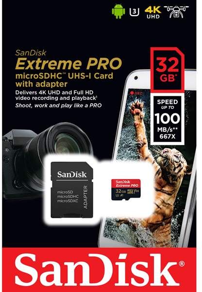 SanDisk ExtremePro MicroSDHC 32GB UHS-I U3 A1 V30 (R100 W90 MB/s)