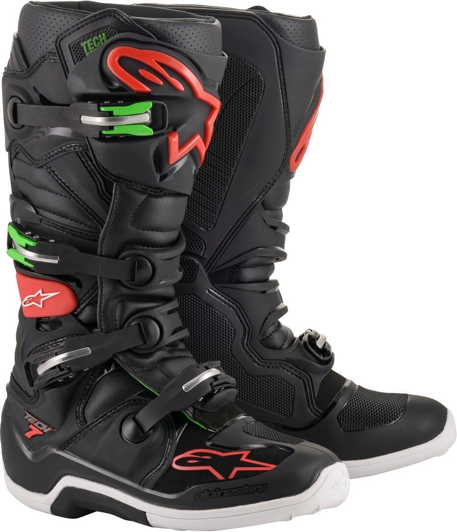 Alpinestars Tech 7 Motocross saappaat  - Musta Punainen Vihreä - Size: 48 Alpinestars Tech 7 Motocross saappaat  - Musta Punainen Vihreä - Size: 48