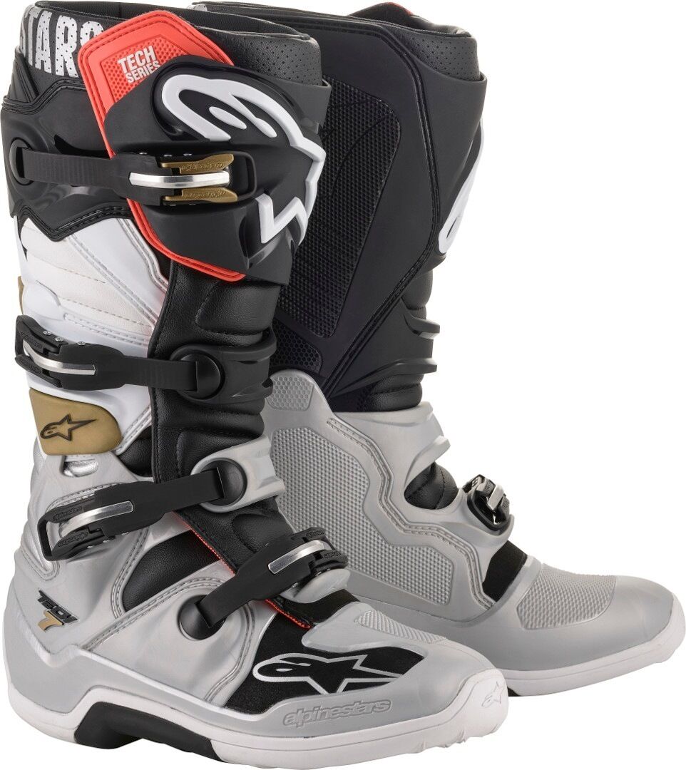 Alpinestars Tech 7 Motocross saappaat  - Musta Hopea - Size: 48 Alpinestars Tech 7 Motocross saappaat  - Musta Hopea - Size: 48