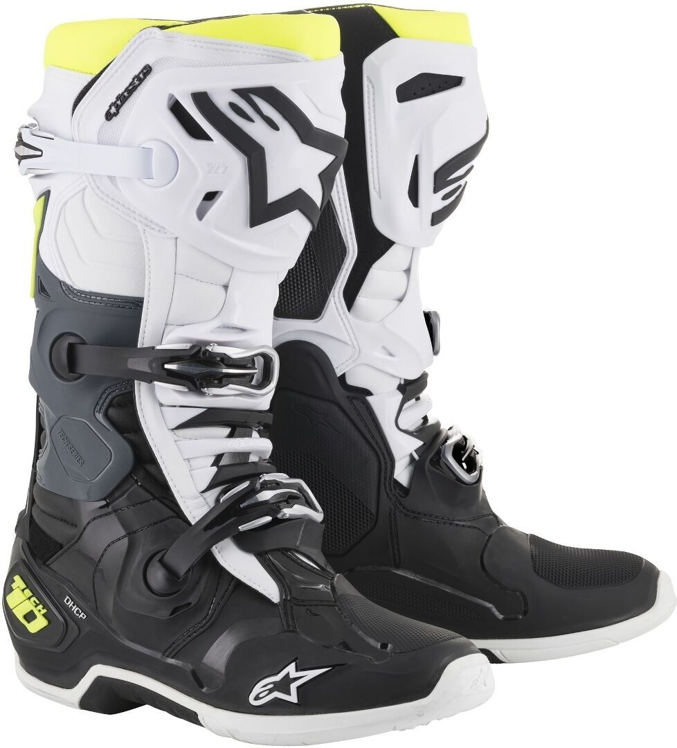 Alpinestars Tech-10 Motocross saappaat  - Musta Valkoinen Keltainen - Size: 49 50 Alpinestars Tech-10 Motocross saappaat  - Musta Valkoinen Keltainen - Size: 49 50