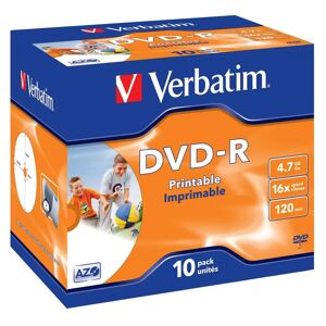 Verbatim Dvd-R, 16x, 4,7 Gb/120 Min, 10-Pakkaus, Jewel Case, Printable