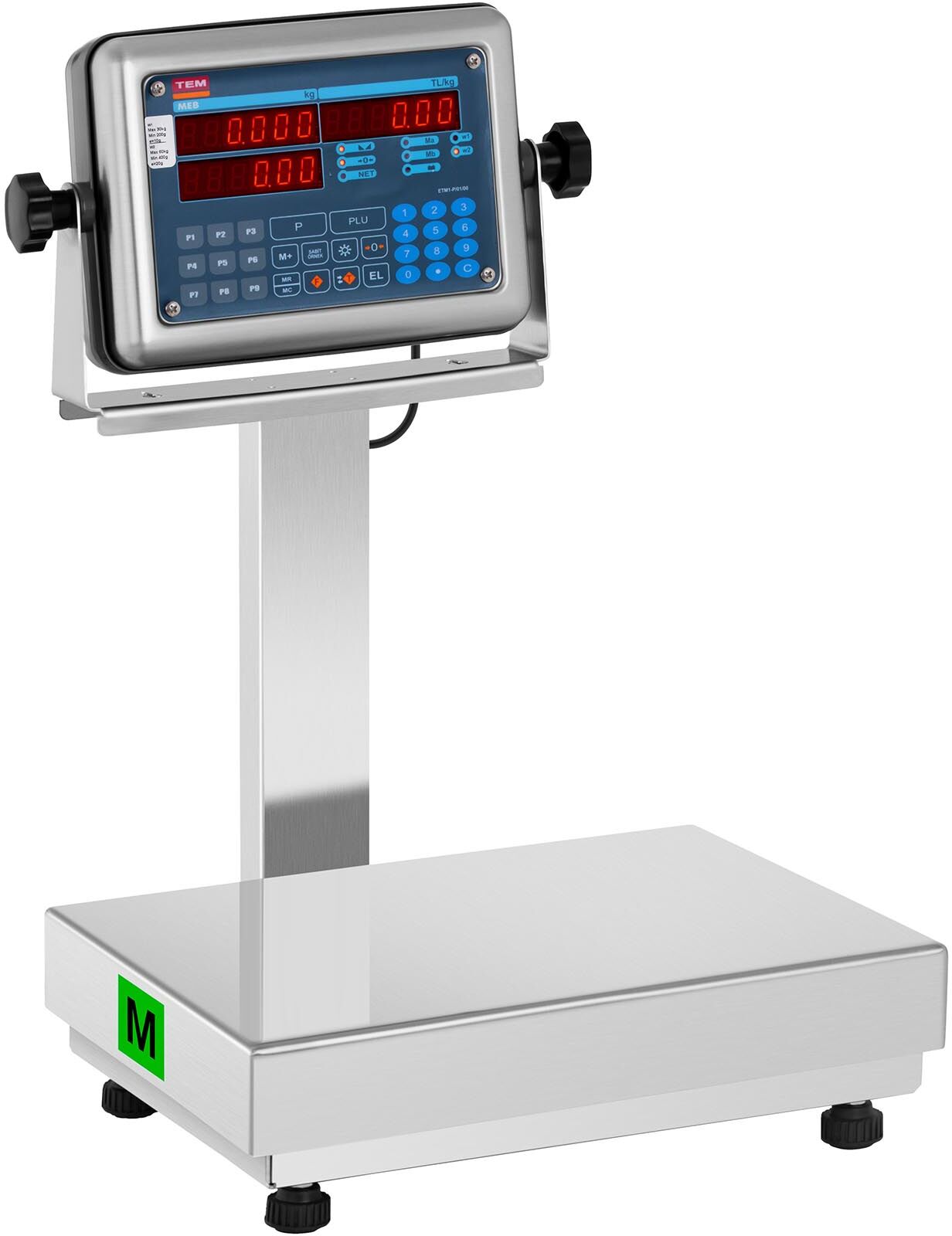 TEM Tasovaaka - varmennettu - 60 kg - hintalaskentatoiminto - LED-näyttö TEM Tasovaaka - varmennettu - 60 kg - hintalaskentatoiminto - LED-näyttö