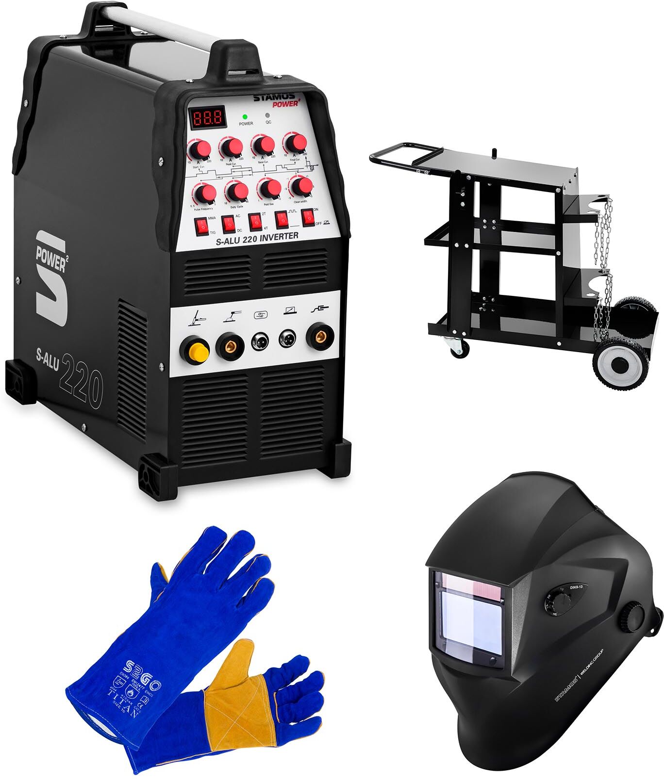 Stamos Power ² TIG-alumiinihitsaussarja - AC/DC - hitsauskärry - hitsausmaski - varusteet Stamos Power ² TIG-alumiinihitsaussarja - AC/DC - hitsauskärry - hitsausmaski - varusteet