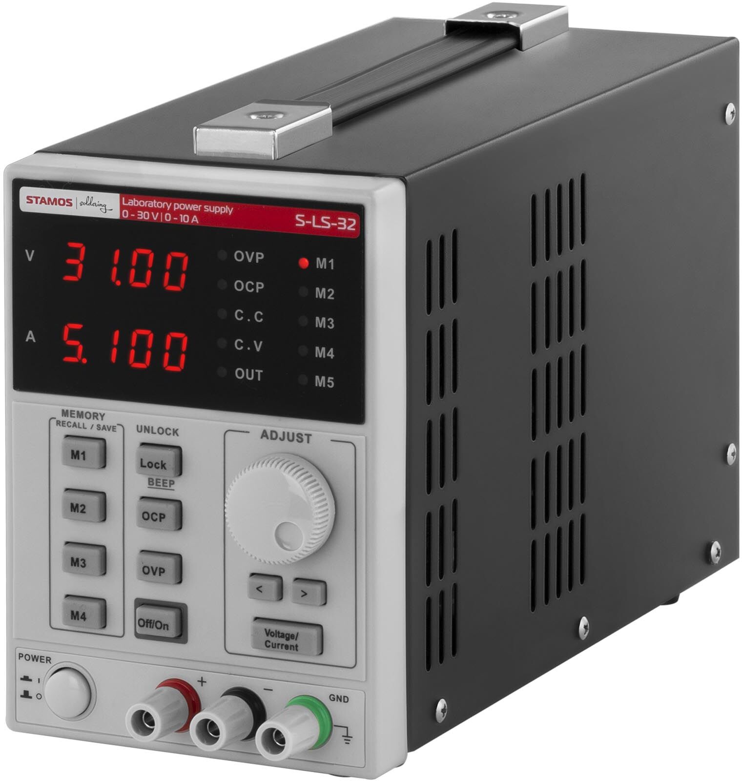 Stamos Soldering Teholähde - 0-30 V, 0-10 A DC, 550 W - 4 tallennuspaikkaa Stamos Soldering Teholähde - 0-30 V, 0-10 A DC, 550 W - 4 tallennuspaikkaa