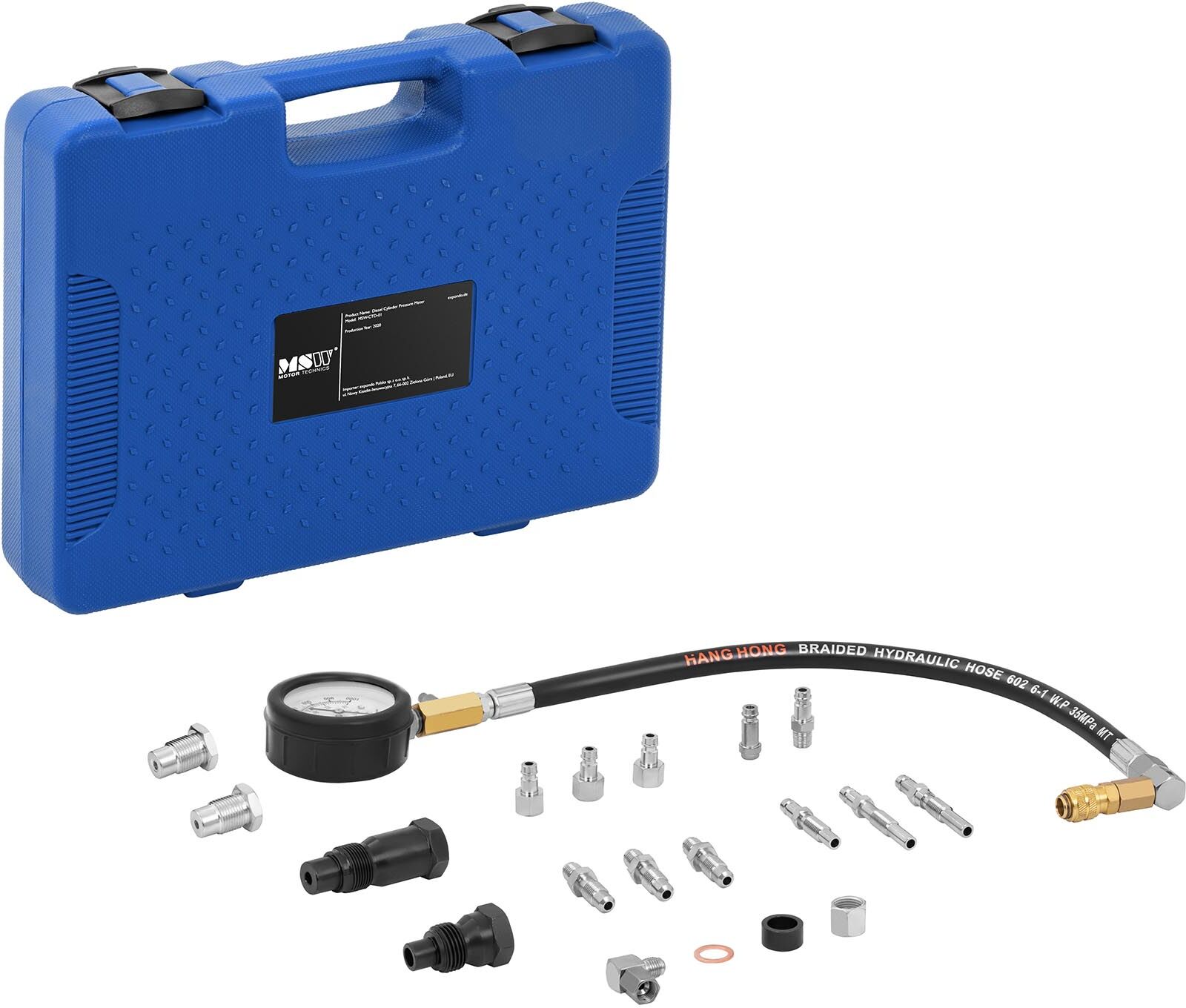 MSW Puristuspaineen mittaussarja - diesel - 0-70 bar - 70 mm manometri - 45 cm letku MSW Puristuspaineen mittaussarja - diesel - 0-70 bar - 70 mm manometri - 45 cm letku