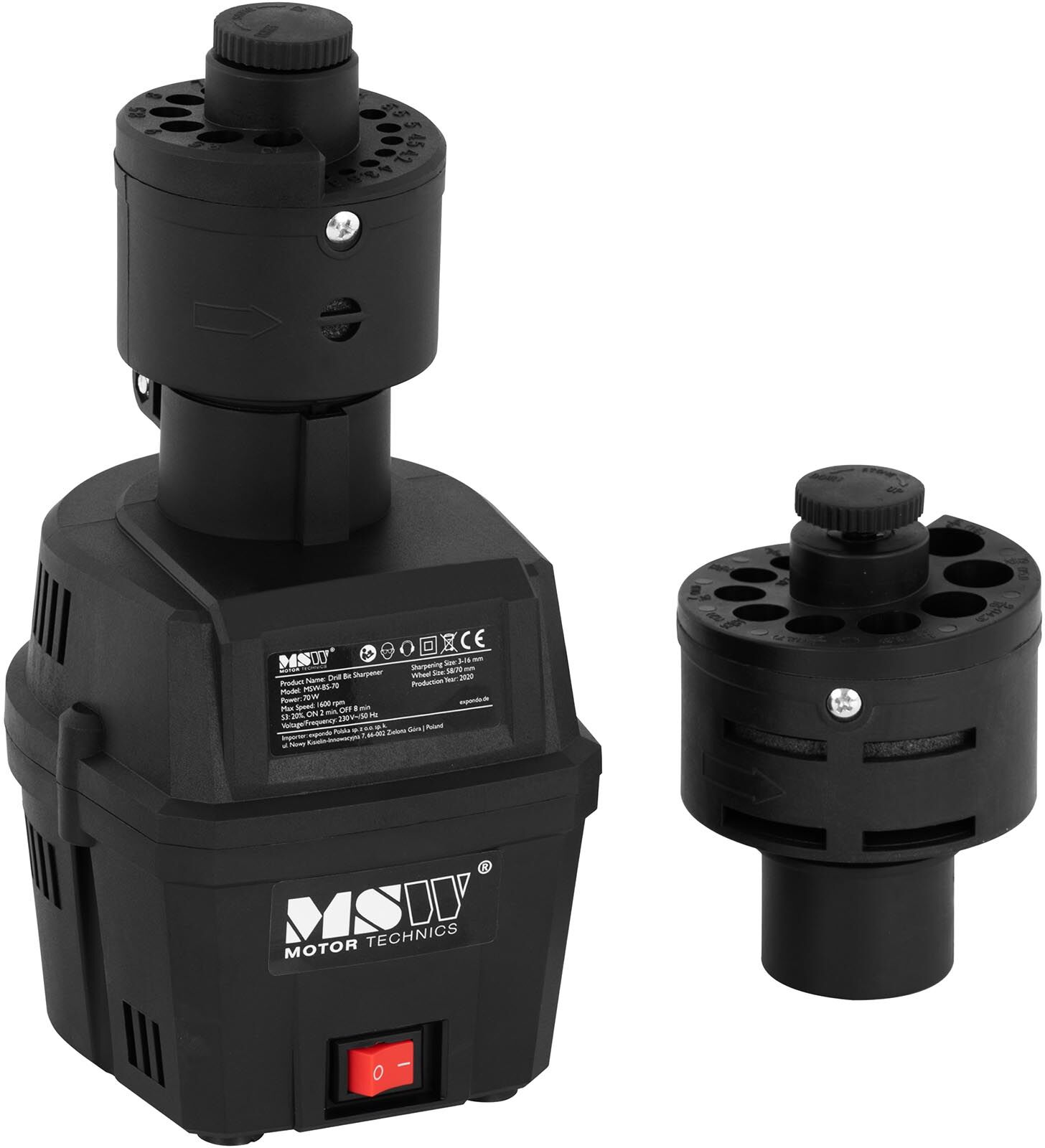 MSW Poranteroituslaite - 70 W - 1 600 rpm - vaihdettava pää - teroitusalue 3-16 mm MSW Poranteroituslaite - 70 W - 1 600 rpm - vaihdettava pää - teroitusalue 3-16 mm