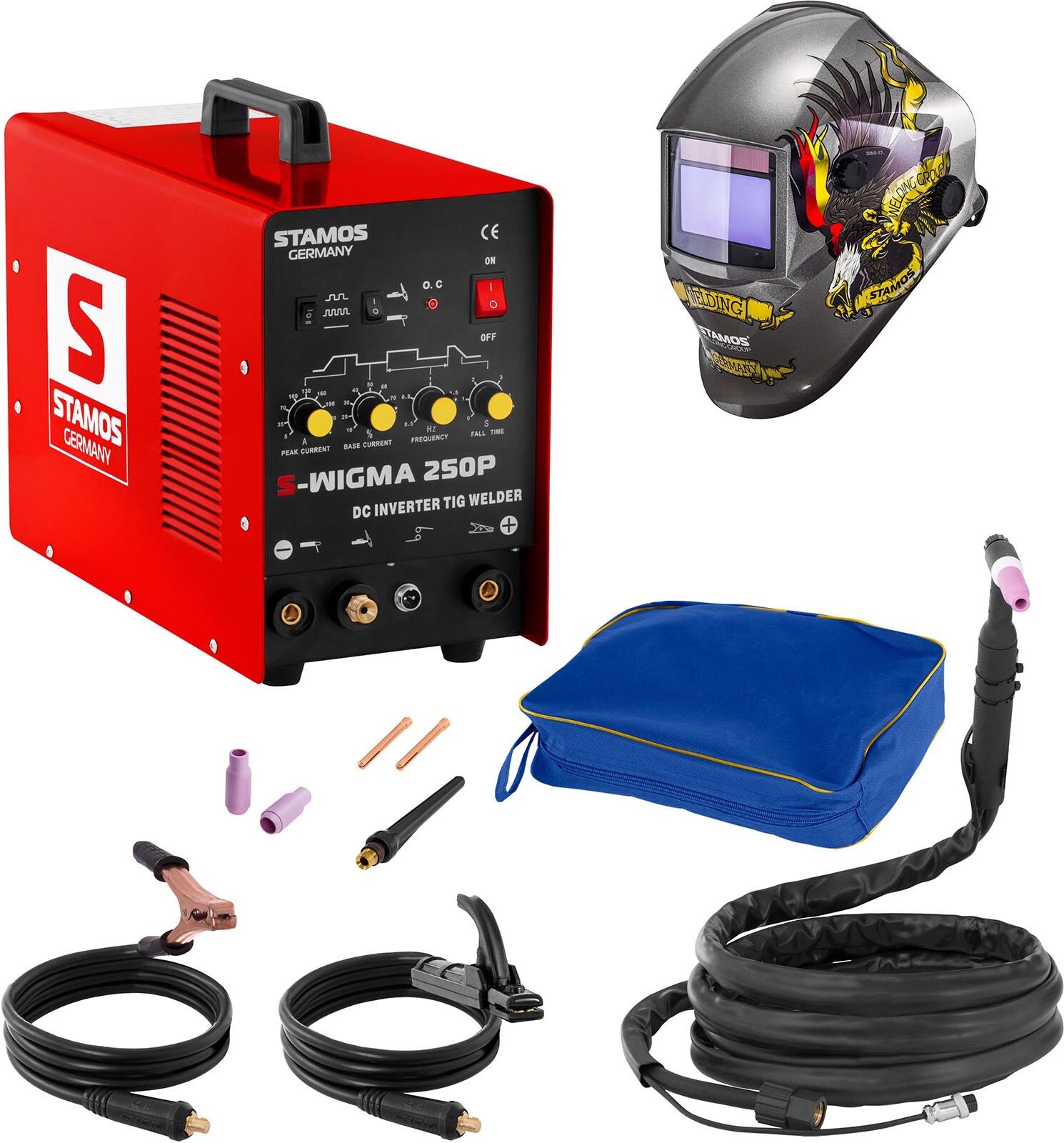 Stamos Basic Hitsaussetti TIG-hitsauskone - 250 A - 230 V - pulssi + Hitsausmaski – Eagle Eye – ADVANCED SERIES Stamos Basic Hitsaussetti TIG-hitsauskone - 250 A - 230 V - pulssi + Hitsausmaski – Eagle Eye – ADVANCED SERIES