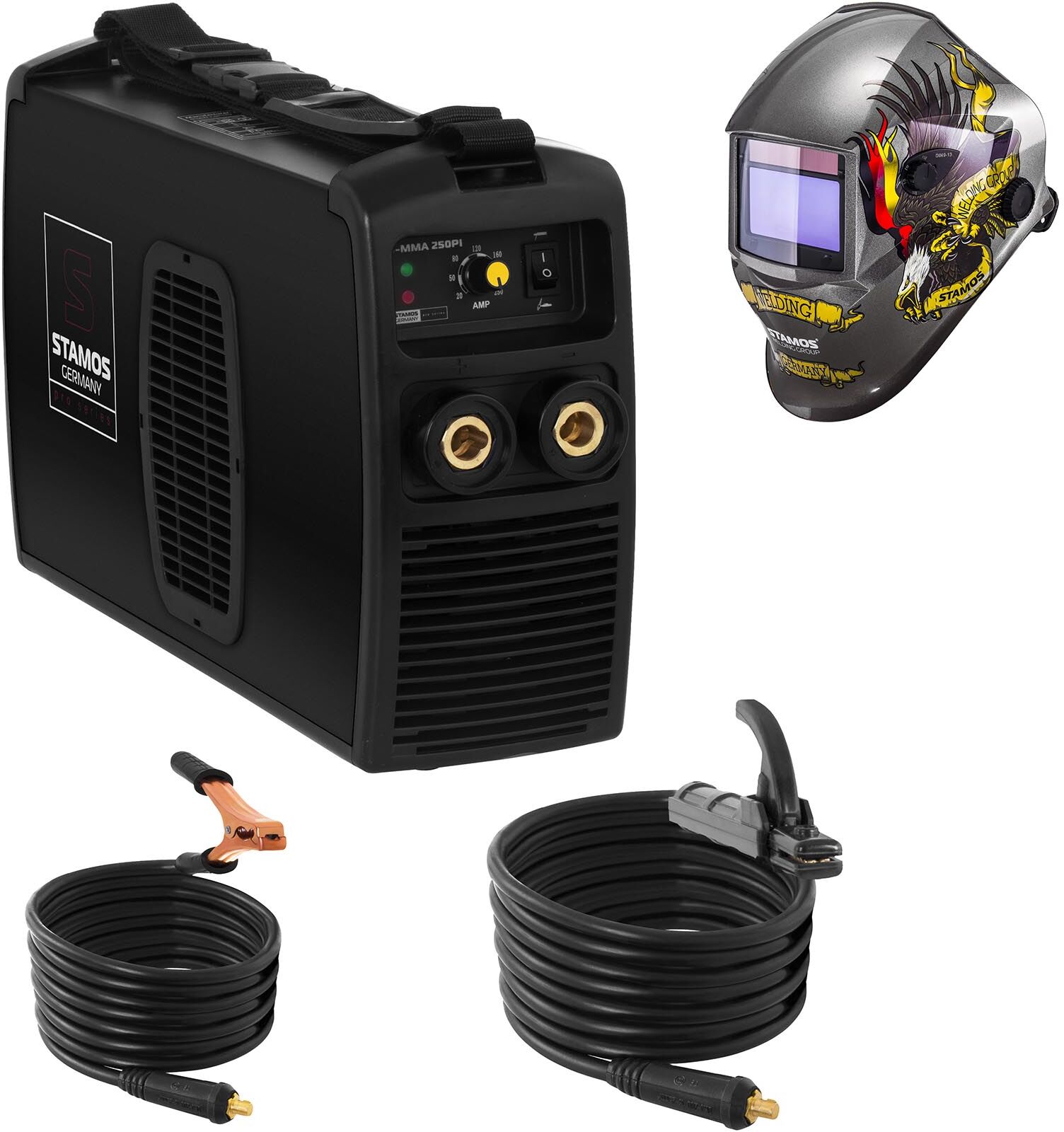 Stamos Pro Series Hitsaussetti Puikkohitsauskone - 250 A - 230 V + Hitsausmaski - Eagle Eye - ADVANCED SERIES Stamos Pro Series Hitsaussetti Puikkohitsauskone - 250 A - 230 V + Hitsausmaski - Eagle Eye - ADVANCED SERIES