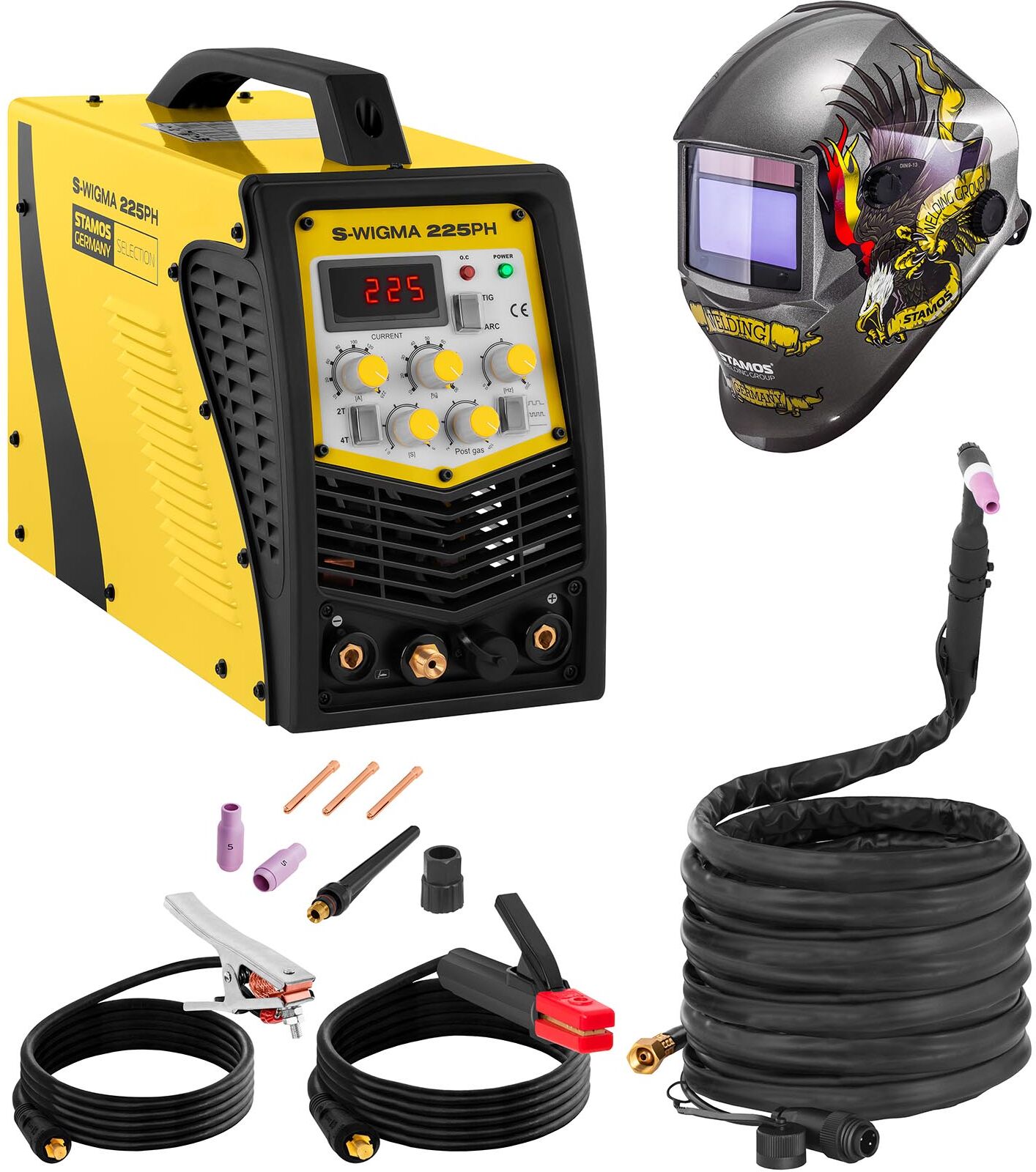 Stamos Selection Hitsaussetti TIG-hitsauskone - 225 A - 230 V - pulssi - 2/4-tahti - SELECTION + Hitsausmaski – Eagle Eye – ADVANCED SERIES Stamos Selection Hitsaussetti TIG-hitsauskone - 225 A - 230 V - pulssi - 2/4-tahti - SELECTION + Hitsausmaski – Eagle Eye – ADVANCED SERIES