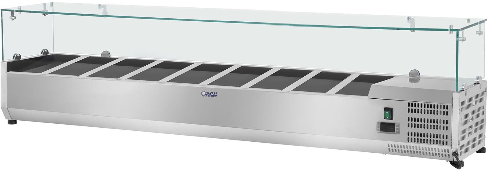 Royal Catering Kylmävitriini - 180 x 33 cm - 9 GN 1/4-astiaa - lasisuojus Royal Catering Kylmävitriini - 180 x 33 cm - 9 GN 1/4-astiaa - lasisuojus