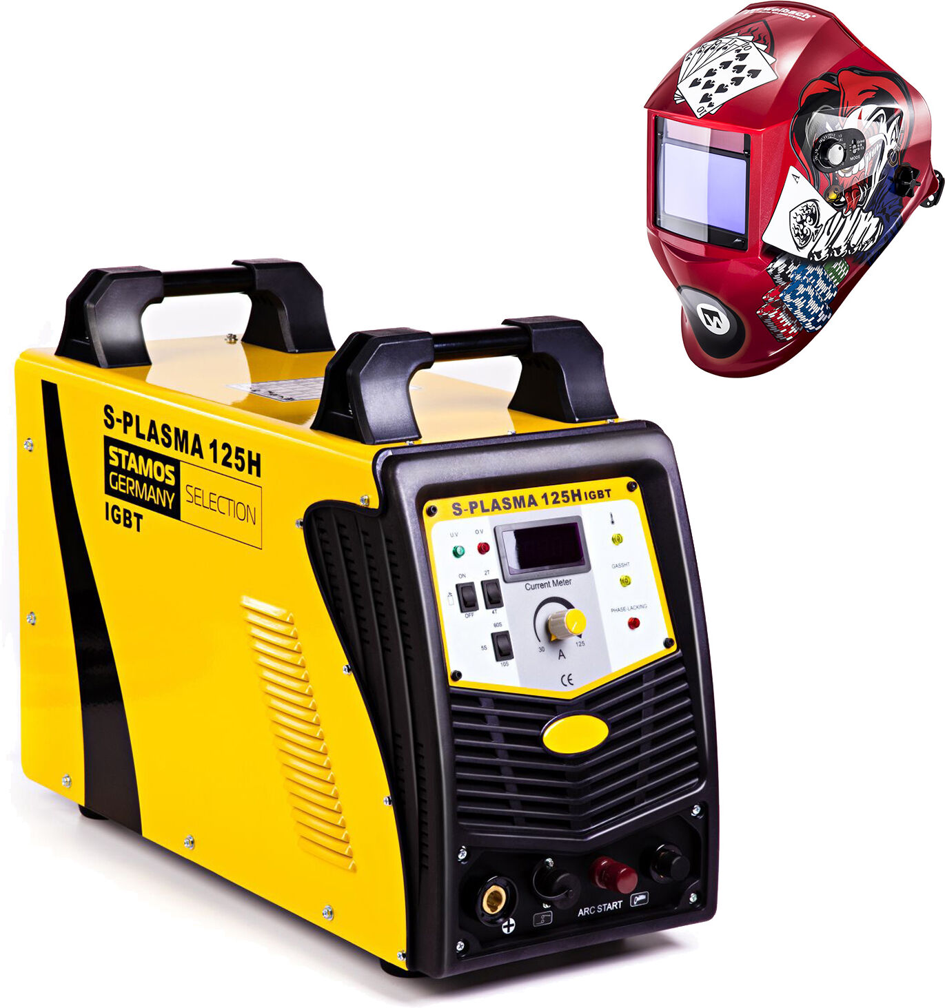 Stamos Selection Hitsaussetti Plasmaleikkuri - 125 A - 400 V - pilot arc + Hitsausmaski – Pokerface – PROFESSIONAL SERIES Stamos Selection Hitsaussetti Plasmaleikkuri - 125 A - 400 V - pilot arc + Hitsausmaski – Pokerface – PROFESSIONAL SERIES