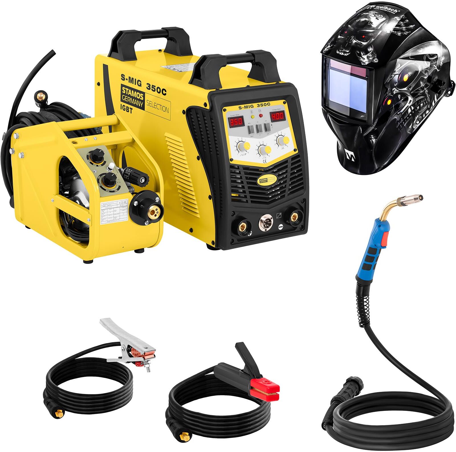 Stamos Selection Hitsaussetti MIG/MAG-hitsauskone - 350 A - 400 V - 2/4-tahti + Hitsausmaski – Metalator– EXPERT SERIES Stamos Selection Hitsaussetti MIG/MAG-hitsauskone - 350 A - 400 V - 2/4-tahti + Hitsausmaski – Metalator– EXPERT SERIES