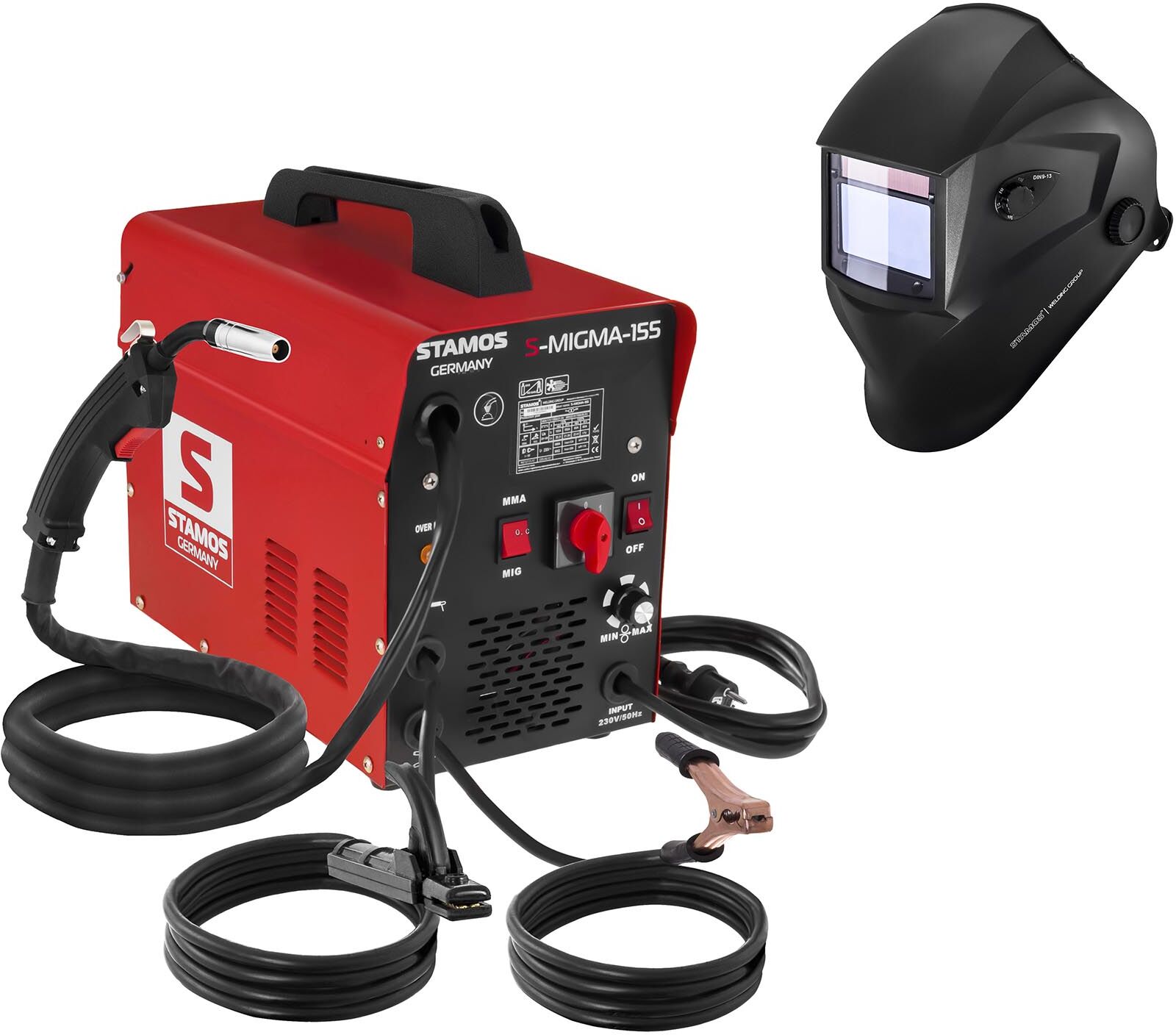 Stamos Germany Hitsaussetti Yhdistelmähitsauskone - 155 A - 230 V - kannettava + Hitsausmaski – Blaster – ADVANCED SERIES Stamos Germany Hitsaussetti Yhdistelmähitsauskone - 155 A - 230 V - kannettava + Hitsausmaski – Blaster – ADVANCED SERIES