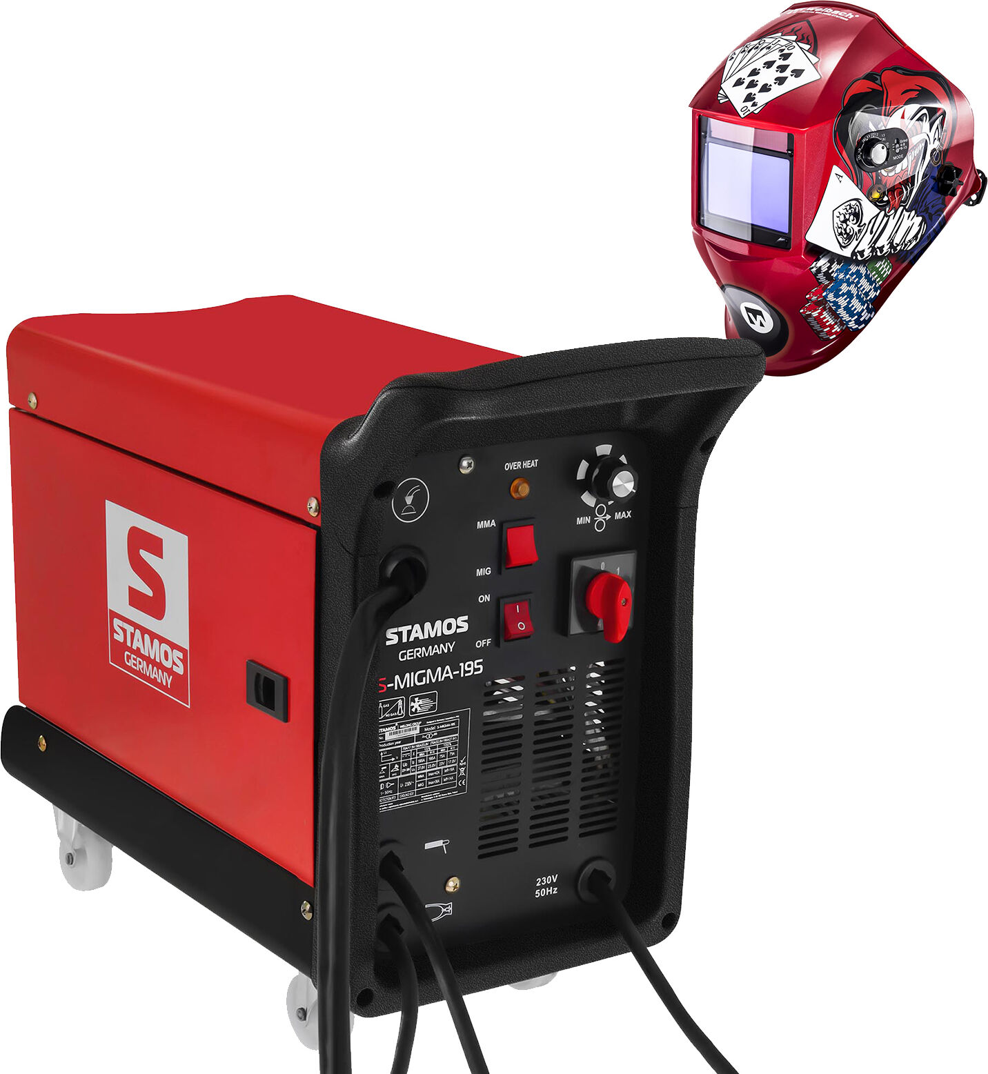 Stamos Germany Hitsaussetti Yhdistelmähitsauskone - 195 A - 230 V - kannettava + Hitsausmaski – Pokerface – PROFESSIONAL SERIES Stamos Germany Hitsaussetti Yhdistelmähitsauskone - 195 A - 230 V - kannettava + Hitsausmaski – Pokerface – PROFESSIONAL SERIES