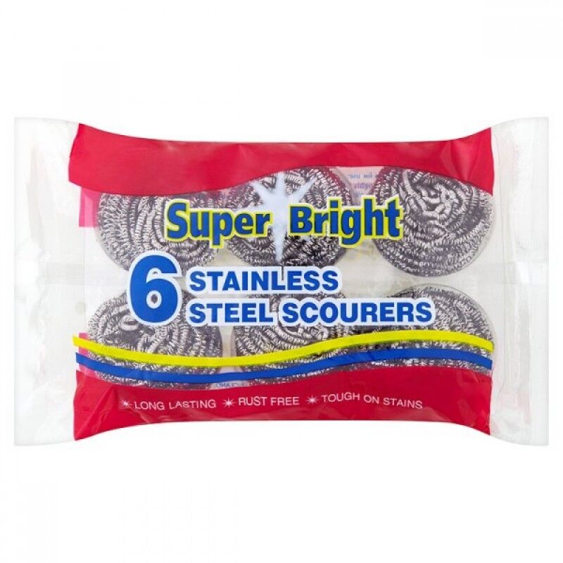 Super Bright Stainless Steel Scourers 6 kpl Pesuaine
