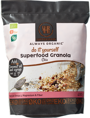 Urtekram Superfood Granola Chia Luomu 400 g Aamiainen