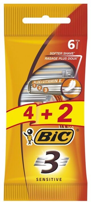 Bic 3 Action Sensitive vaihtoter&auml;t 6 kpl Kertak&auml;ytt&ouml;iset partah&ouml;yl&auml;t