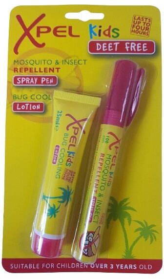 Xpel Kids Mosquito Spray Pen &amp; Bite Relief Lotion 2 kpl Hyttyskarkote