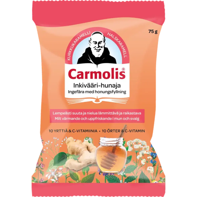 Carmolis Hunajainen inkivääri yrttikaramelli 72g Carmolis Hunajainen inkivääri yrttikaramelli 72g