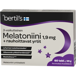Bertil's melatoniini 1,9 mg + rauhoittavat yrtit - Ravintolisä Bertil's melatoniini 1,9 mg + rauhoittavat yrtit - Ravintolisä