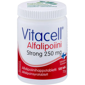 Vitacell Alfalipoiini Strong 250 mg alfalipoiinihappotabletti 120 tabl Vitacell Alfalipoiini Strong 250 mg alfalipoiinihappotabletti 120 tabl