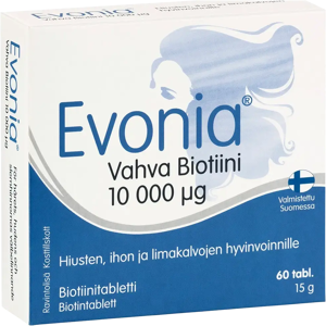 Evonia Vahva Biotiini 10 000 µg biotiini tabletti 60 tabl Evonia Vahva Biotiini 10 000 µg biotiini tabletti 60 tabl