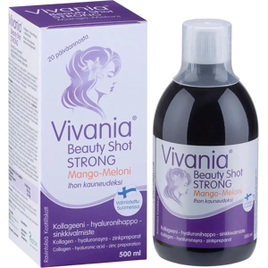 Vivania Beauty Shot Strong Mango-Meloni Kollageeni-hyaluronihappo-sinkki 500 ml Vivania Beauty Shot Strong Mango-Meloni Kollageeni-hyaluronihappo-sinkki 500 ml