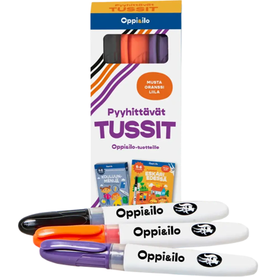 Oppi&ilo Pyyhittävät tussit mus, ora, liila Oppi&ilo Pyyhittävät tussit mus, ora, liila