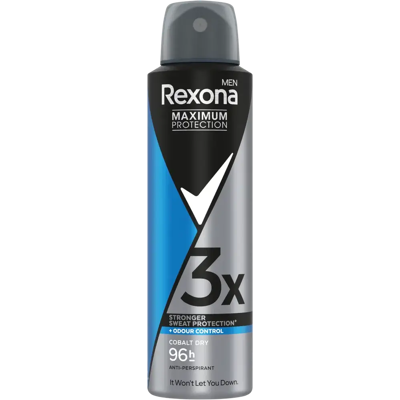 Rexona Men Maximum Protection Cobalt Dry Antiperspirantti Deodorantti Spray Miehille 96 h suoja 150 ML Rexona Men Maximum Protection Cobalt Dry Antiperspirantti Deodorantti Spray Miehille 96 h suoja 150 ML