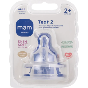MAM Teat 2 2kpl 2+kk normaali silikonipullotutti MAM Teat 2 2kpl 2+kk normaali silikonipullotutti