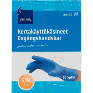 Rainbow kertakäyttökäsineet S/M puuteroimaton 50kpl Rainbow kertakäyttökäsineet S/M puuteroimaton 50kpl