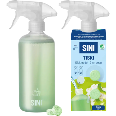 SINI Tiskiaine - starttipakkaus, pullo + 2 puhdistusainetablettia SINI Tiskiaine - starttipakkaus, pullo + 2 puhdistusainetablettia
