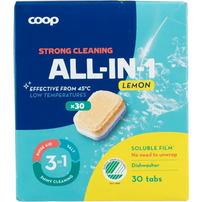 Coop All-In-1 Lemon konetiskitabletti 30 kpl Coop All-In-1 Lemon konetiskitabletti 30 kpl