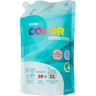 Coop Color Sensitive kirjopyykin pesuneste täyttöpakkaus 900 ml Coop Color Sensitive kirjopyykin pesuneste täyttöpakkaus 900 ml