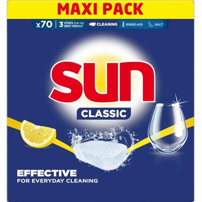 Sun Classic Lemon Konetiskitabletti Ympäristömerkki 70 kpl 70 pesua Sun Classic Lemon Konetiskitabletti Ympäristömerkki 70 kpl 70 pesua