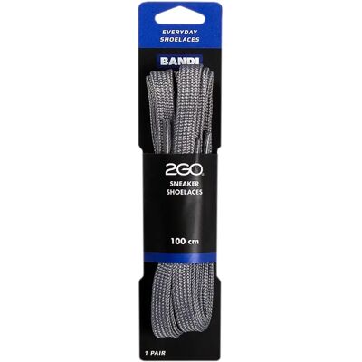 2GO Bandi litteät kengännauhat tennareihin 100 cm harmaa 2GO Bandi litteät kengännauhat tennareihin 100 cm harmaa